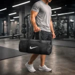 Duffle Gym Bags with Zipper Closure in Black Polyester Material - Image 2