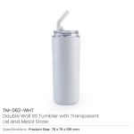 Double Wall SS Tumblers with Transparent Lid & Metal Straw - 500ml - Image 11