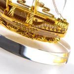 Golden Boat Shaped Memento in Metal with Glass Base in Luxury Box - Image 7