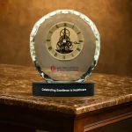 Round Crystal Clock Awards with Oval Glass Base in Premium Box - Image 2